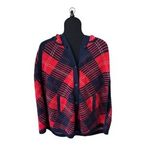 Tommy Hilfiger Plaid Hooded Cape Poncho‎ Button Front Pockets Womens XS
